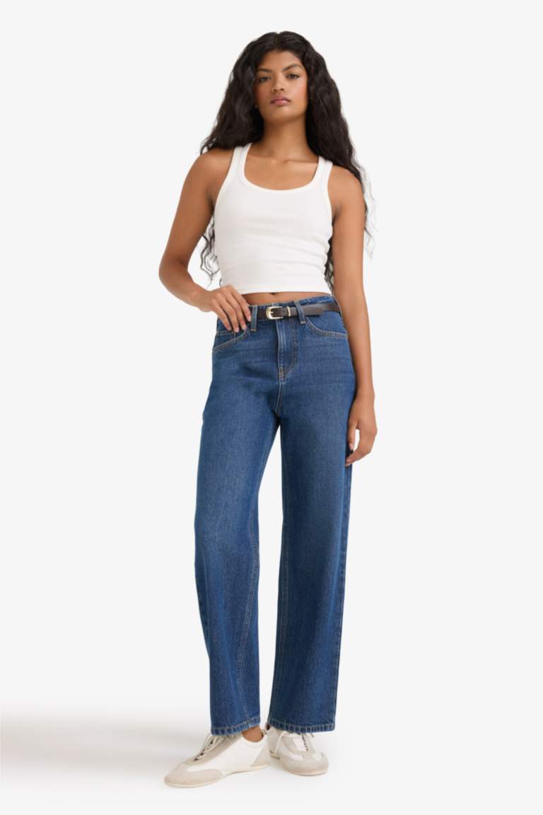 Straight Fit Regular Hem Denim Trousers