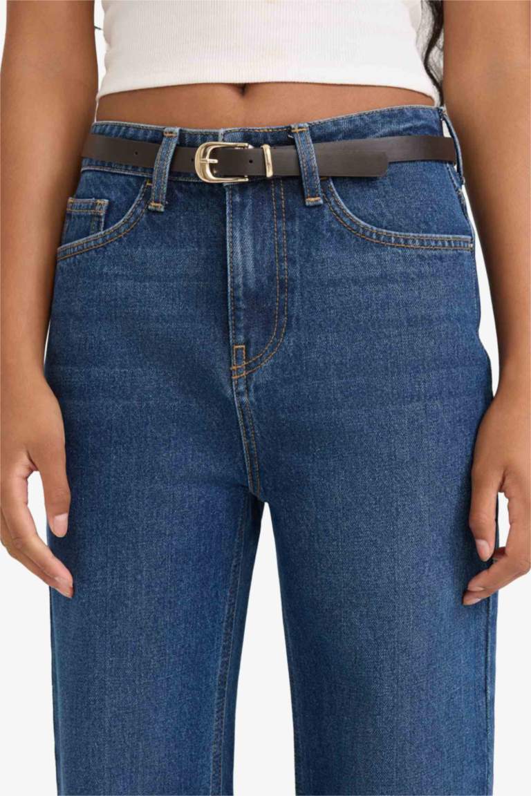 Straight Fit Regular Hem Denim Trousers