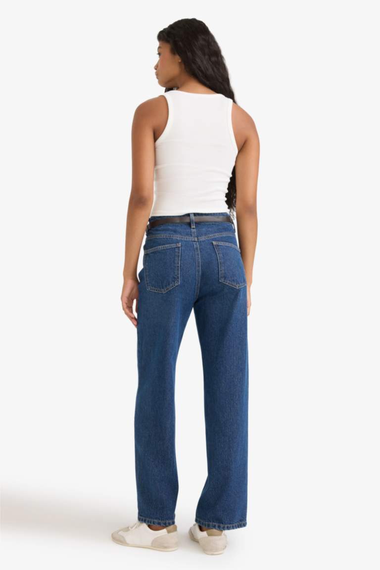 Straight Fit Regular Hem Denim Trousers