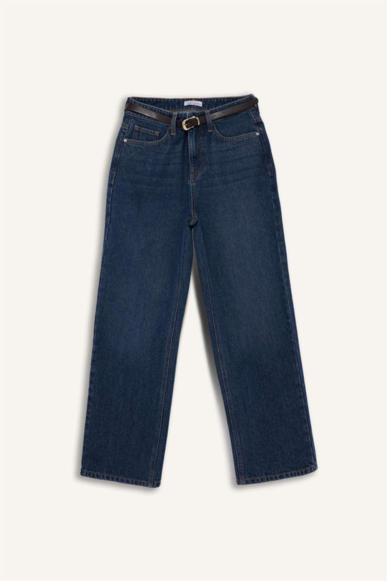 Straight Fit Regular Hem Denim Trousers