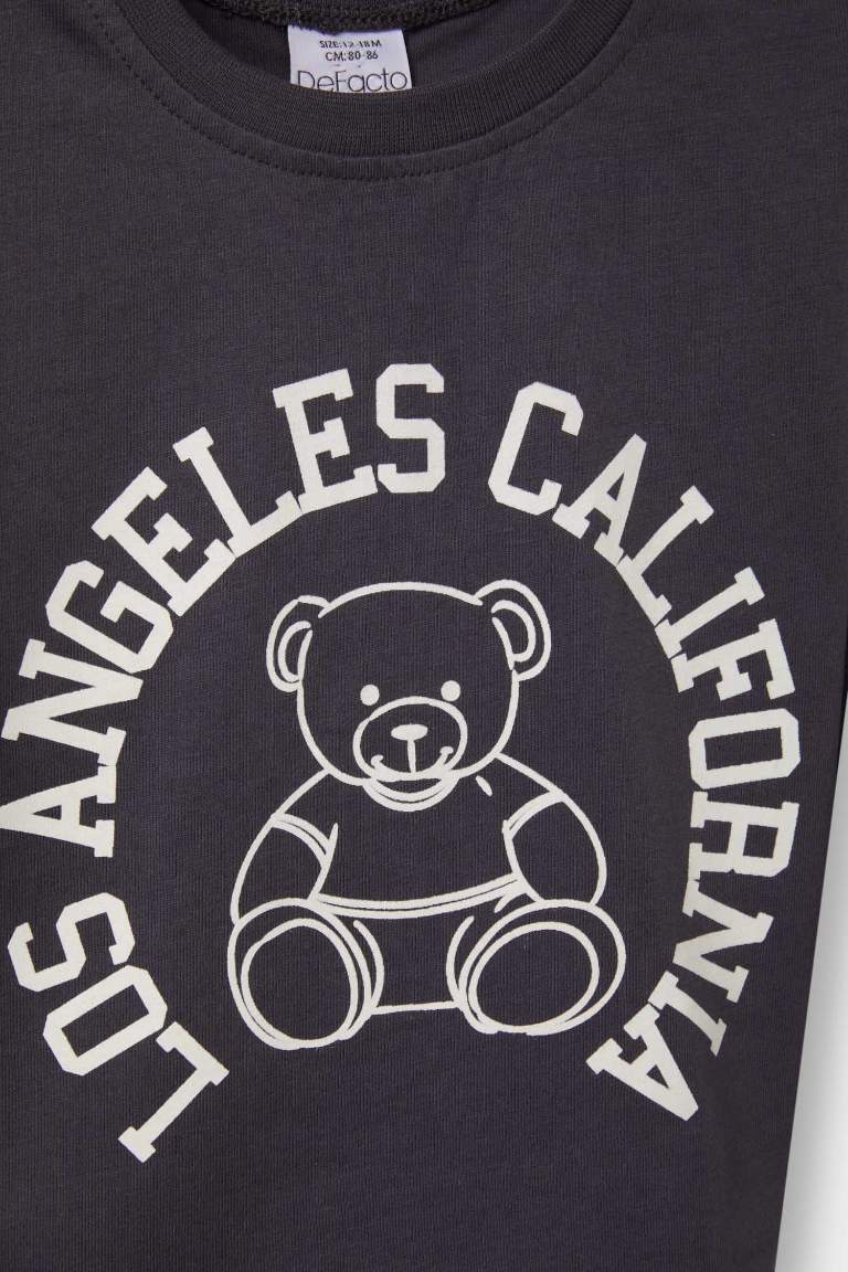 Baby Boy Regular Fit Crew Neck Slogan Printed 2 Piece T-Shirt