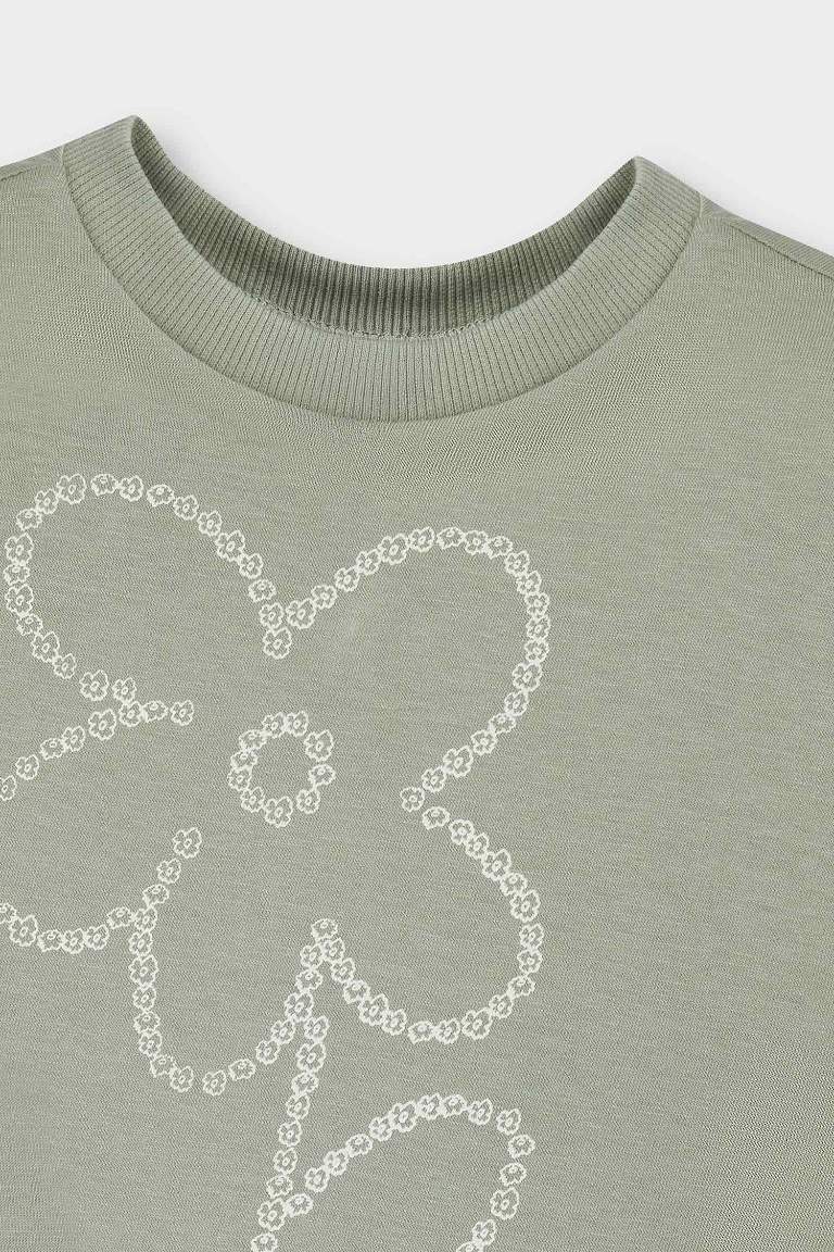 Kız Bebek Bisiklet Yaka Çiçekli Kısa Kollu Tişört