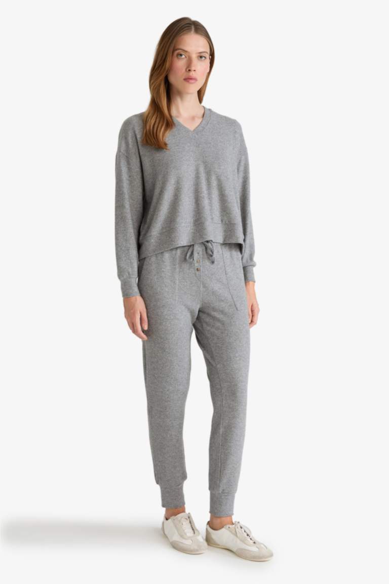 Fall in Love Regular Fit Velour Top Bottoms 2 Piece Pajama Set