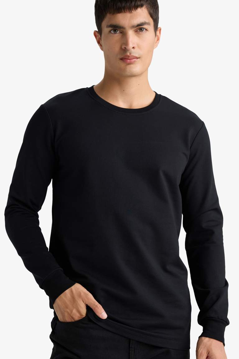 Slim Fit Dar Kesim Bisiklet Yaka Uzun Kollu Tişört