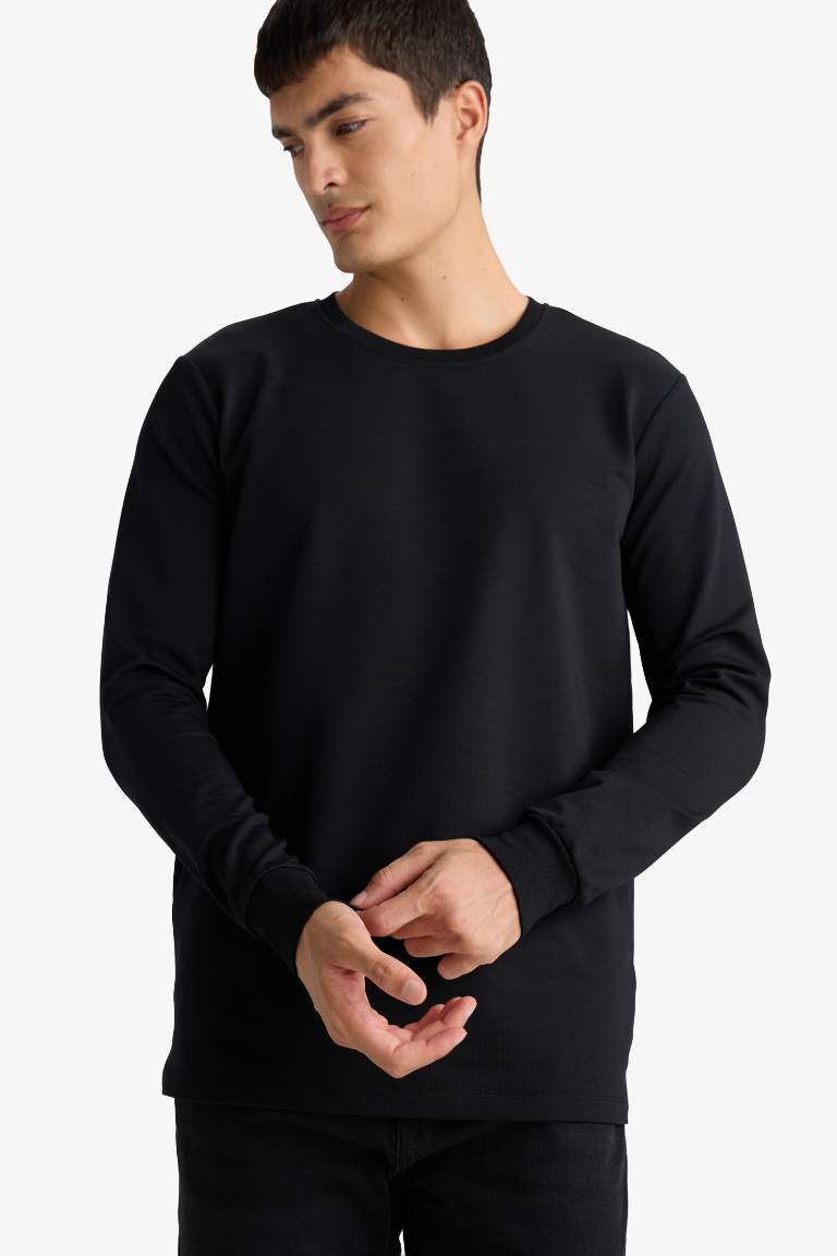 Slim Fit Dar Kesim Bisiklet Yaka Uzun Kollu Tişört