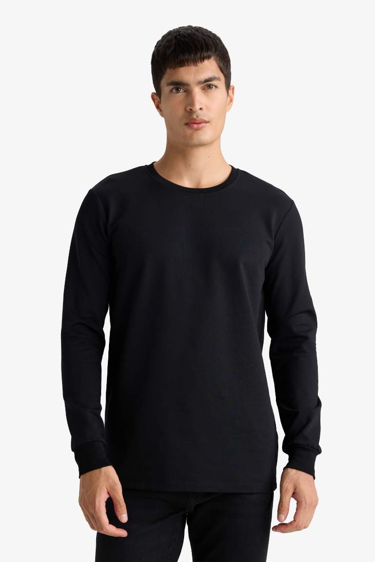 Slim Fit Dar Kesim Bisiklet Yaka Uzun Kollu Tişört