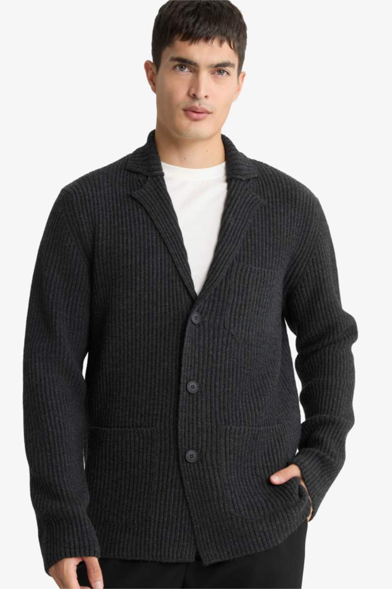 Cardigan en tricot à col blazer et boutons Coupe standard