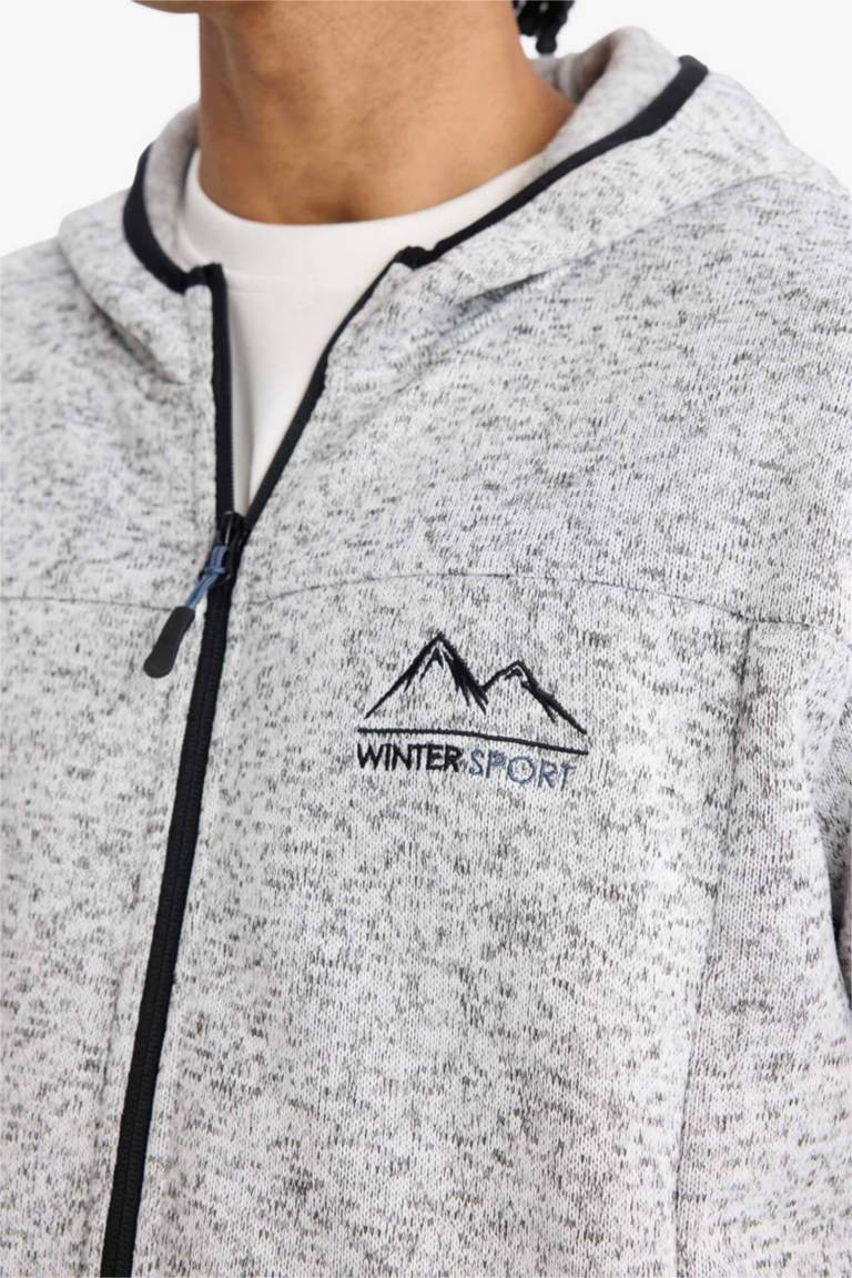 DeFactoFit Standart Fit Kapüşonlu İçi Yumuşak Tüylü Fermuarli Polar Hırka