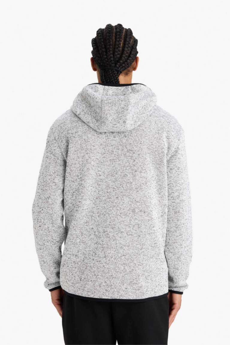 DeFactoFit Standart Fit Kapüşonlu İçi Yumuşak Tüylü Fermuarli Polar Hırka