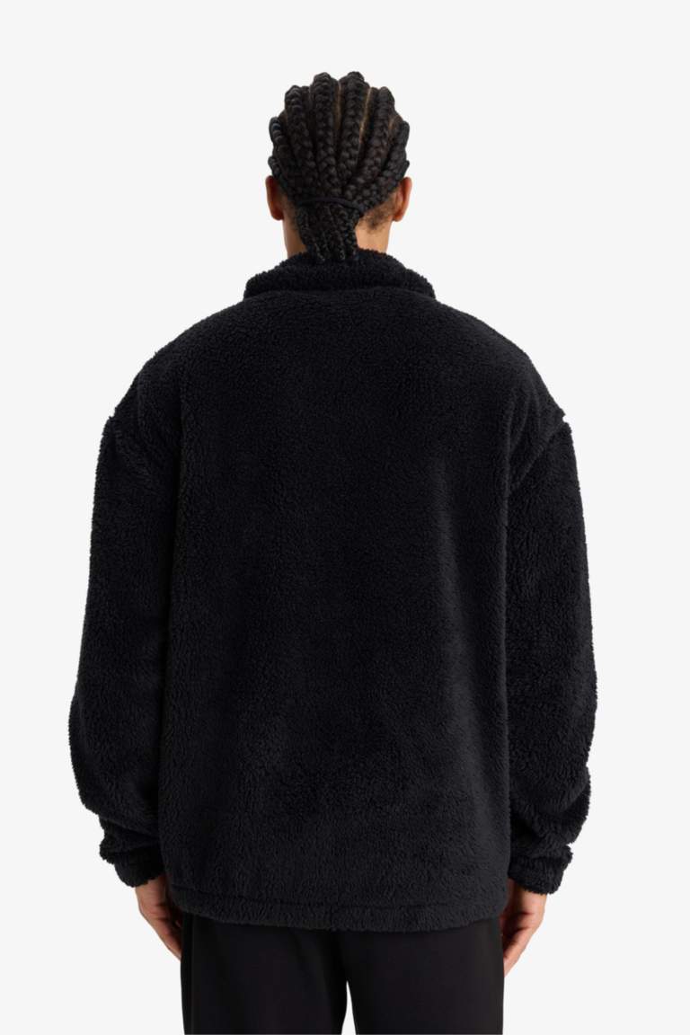 бокси фит тік жаға шерпа Кардиган