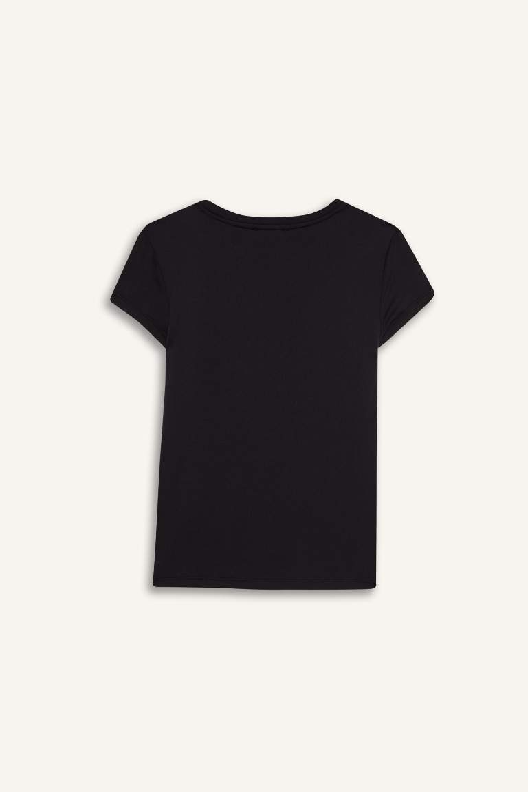 Fitted Bisiklet Yaka Basic Düz Kısa Kollu Siyah Tişört