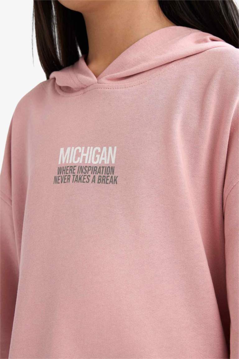 سويت شيرت بناتي اوفر سايز وردي ببطانة ناعمة