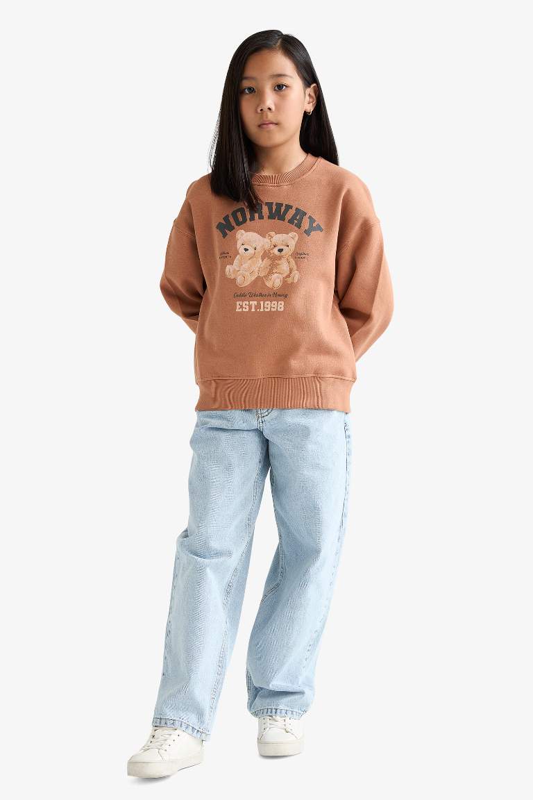 Girl Relax Fit Crew Neck Anime Printed Thick Fabric Sweatshirt