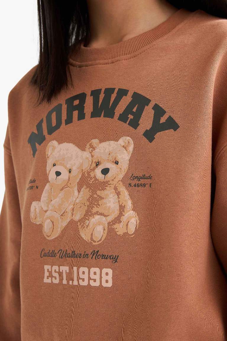 Girl Relax Fit Crew Neck Anime Printed Thick Fabric Sweatshirt