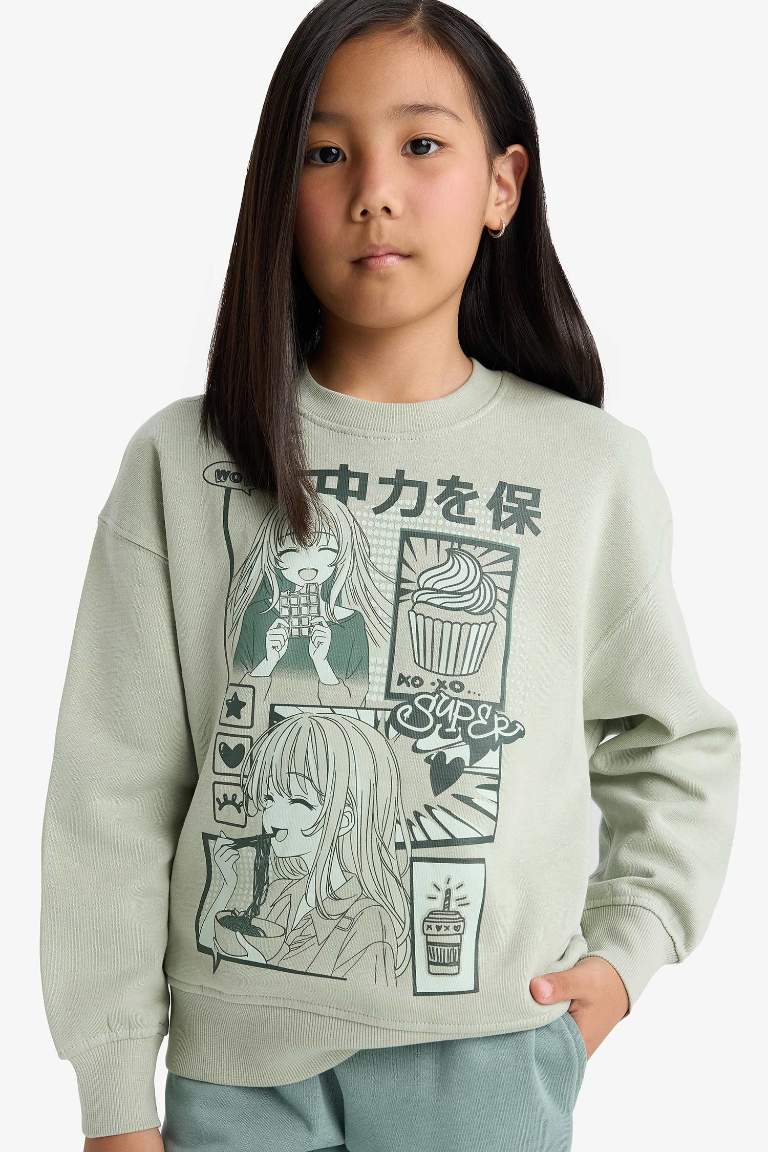Girl Relax Fit Anime Printed Thick Fabric Sweatshirt