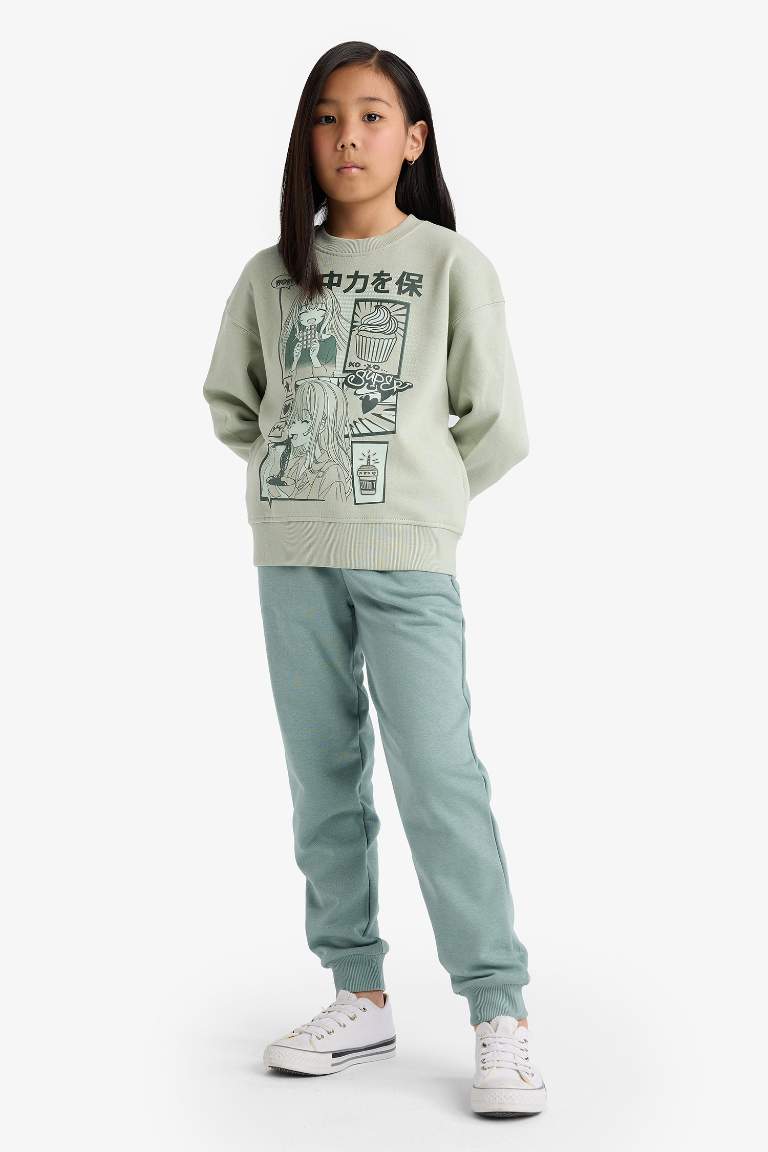 Girl Relax Fit Anime Printed Thick Fabric Sweatshirt