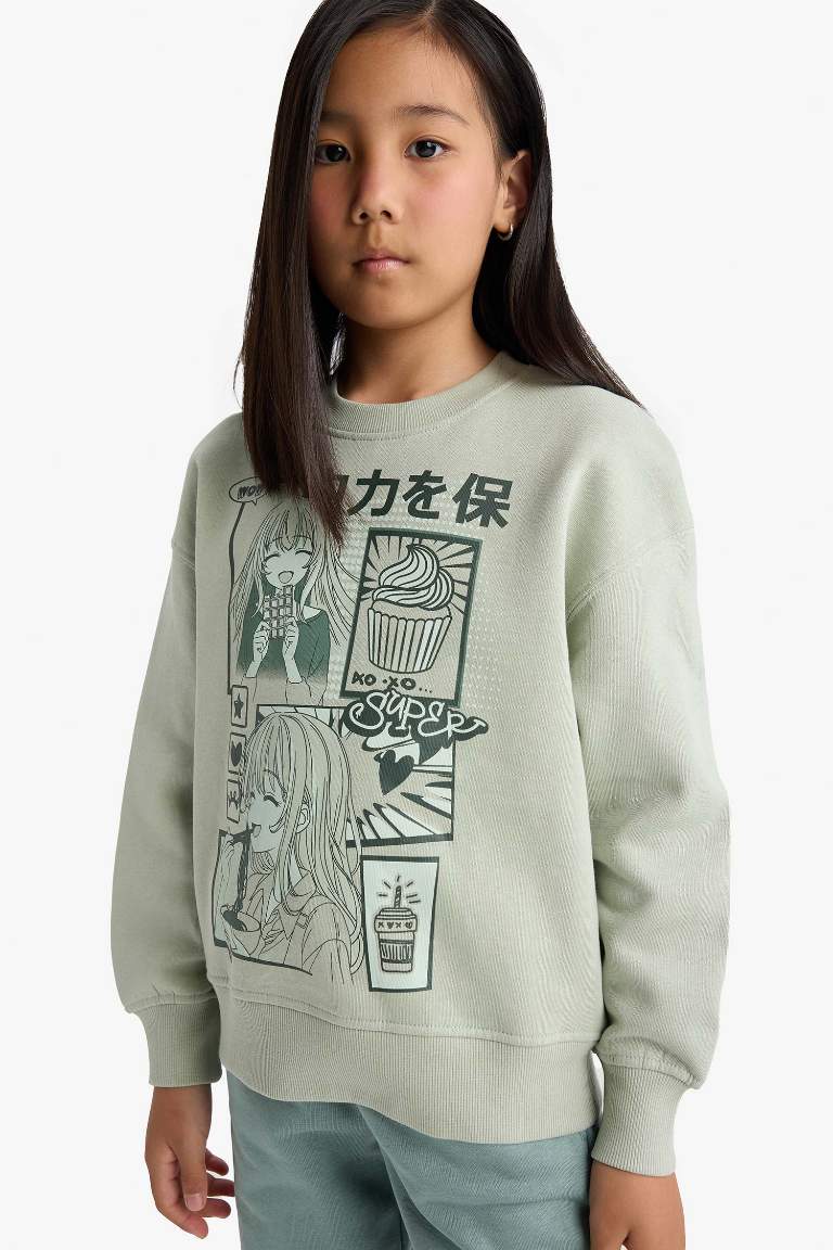 Girl Relax Fit Anime Printed Thick Fabric Sweatshirt