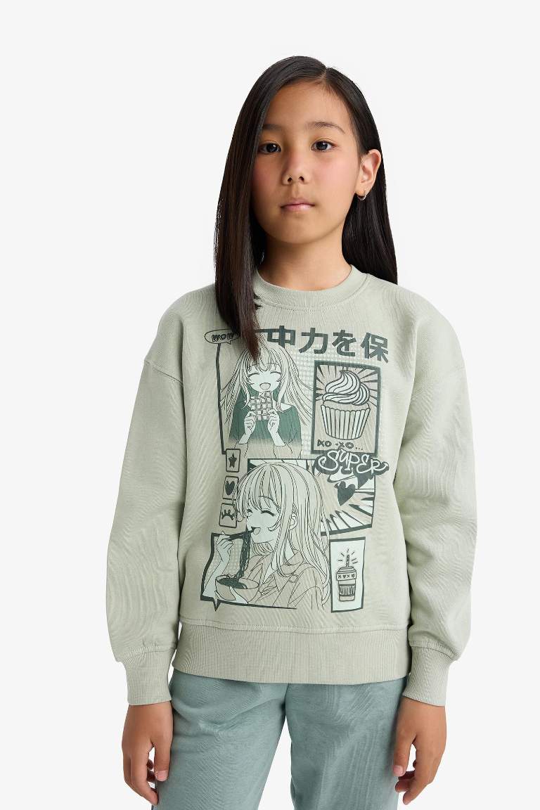 Girl Relax Fit Anime Printed Thick Fabric Sweatshirt