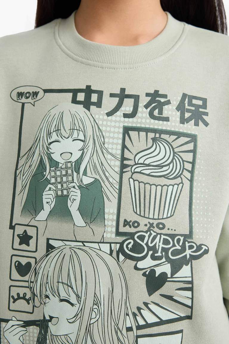 Girl Relax Fit Anime Printed Thick Fabric Sweatshirt