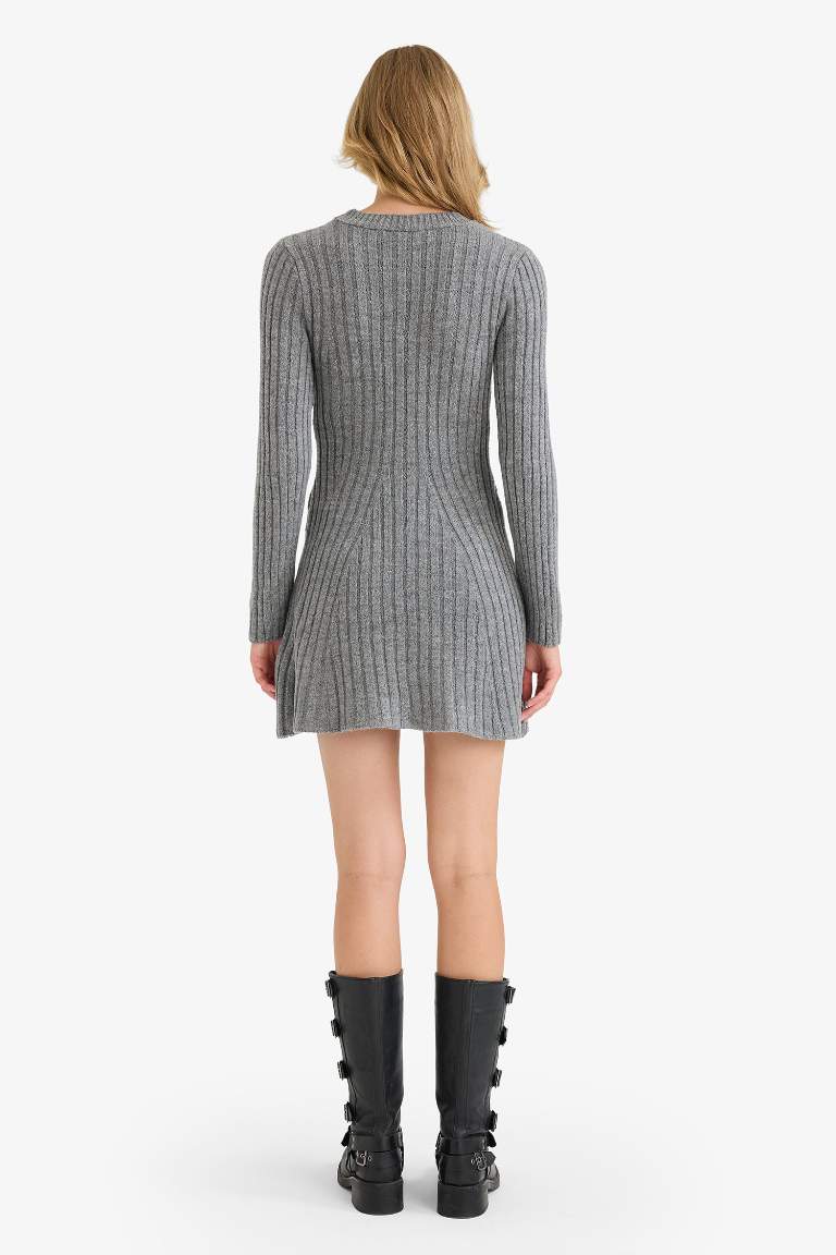 Crew Neck Ribbed Long Sleeve Mini Dress