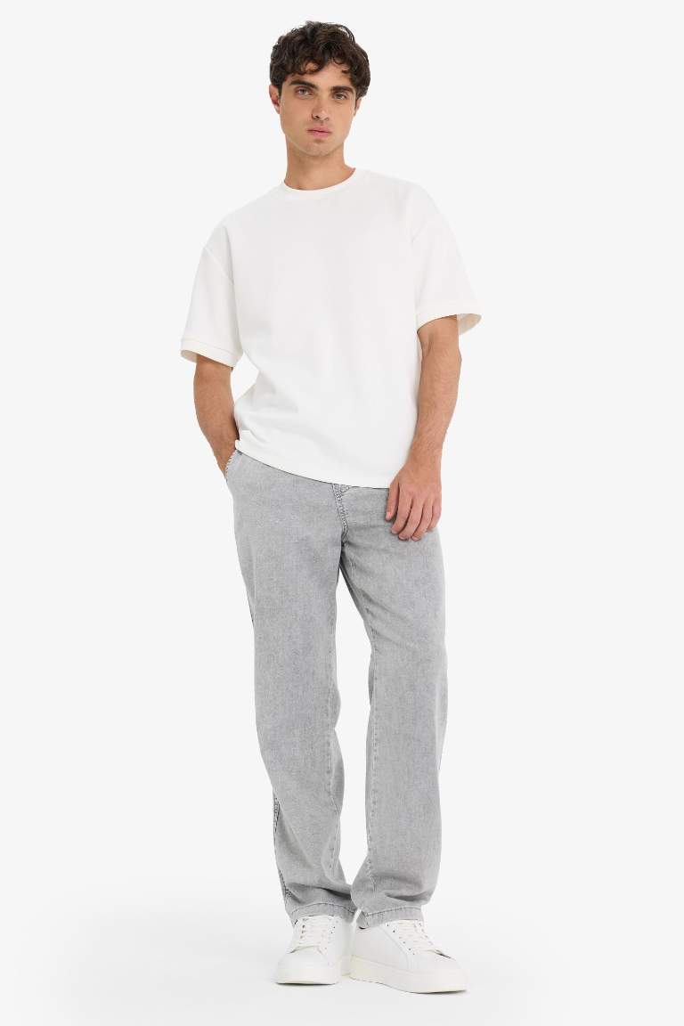 Wide Leg Beli Bağcıklı Lastikli Geniş Paça Jean Kar Yıkamalı Pantolon