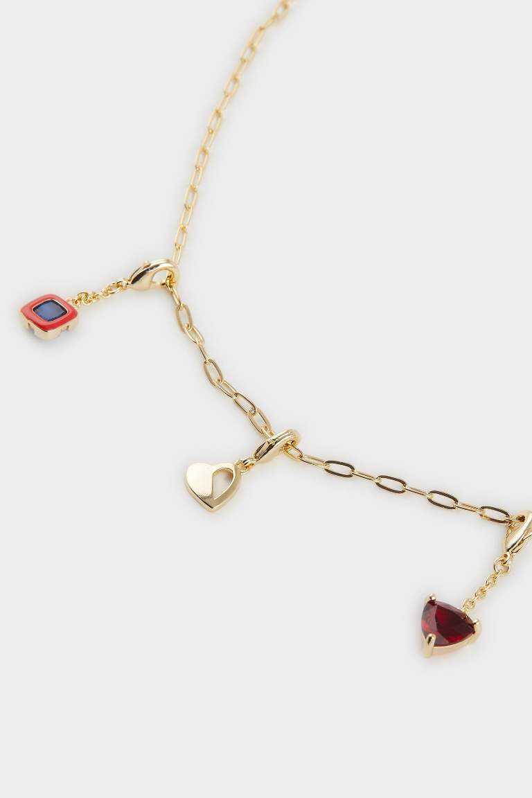 Reis x DeFacto 14 Ayar Altın Kaplama Lover Charms Kadın Kalpli ve Taşlı Gold Kolye