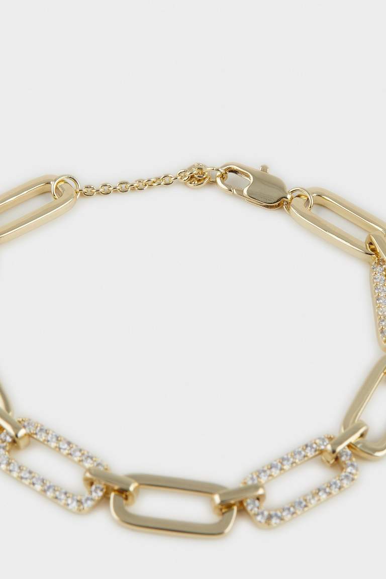 Reis x DeFacto 14 Ayar Altın Kaplama Punk Bracelet Kadın Kalın Ataç Zincir Taşlı Gold Bileklik