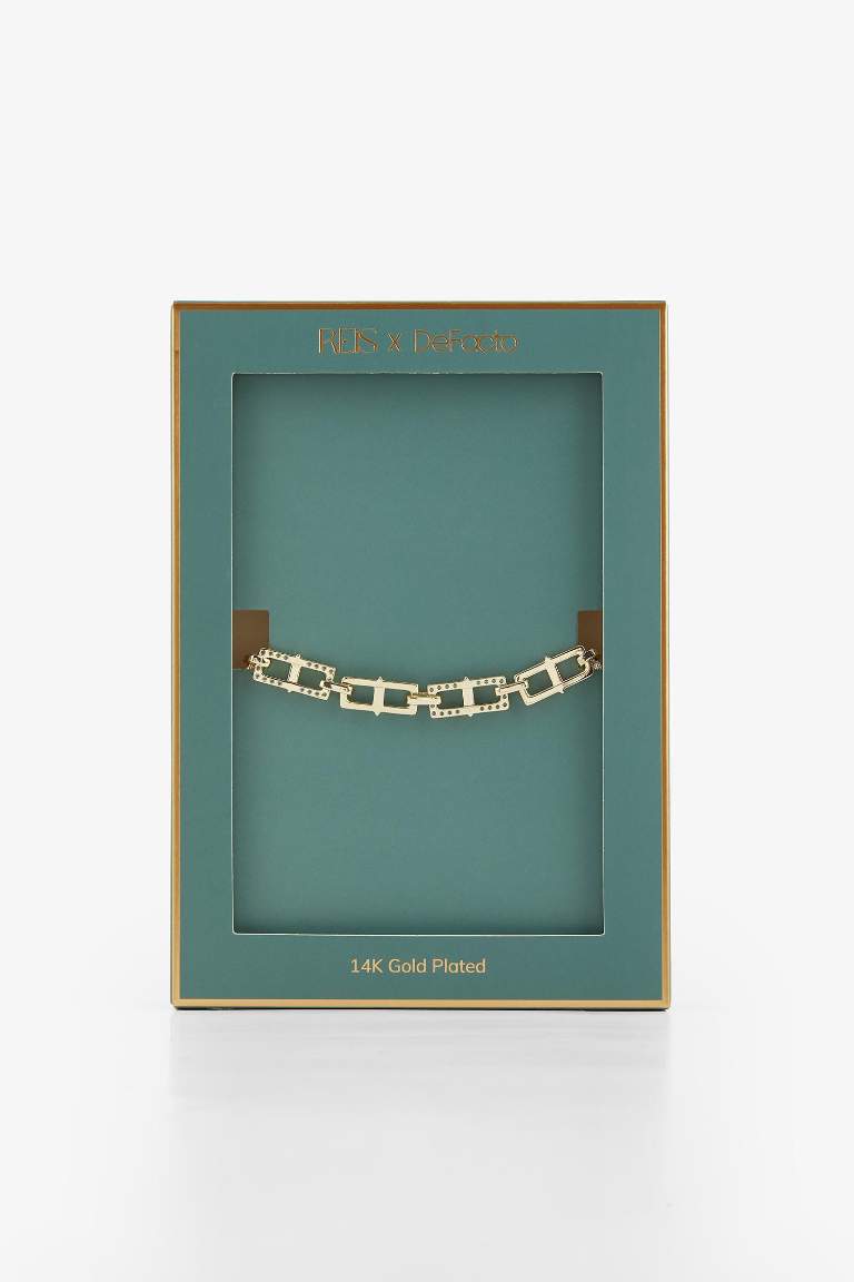 Reis x DeFacto 14 Ayar Altın Kaplama Shine Line Bracelet Kadın Taşlı Gold Ataç Zincir Bileklik