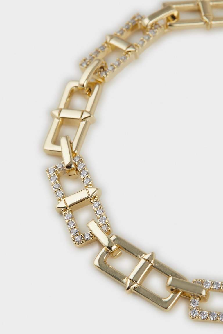 Reis x DeFacto 14 Ayar Altın Kaplama Shine Line Bracelet Kadın Taşlı Gold Ataç Zincir Bileklik
