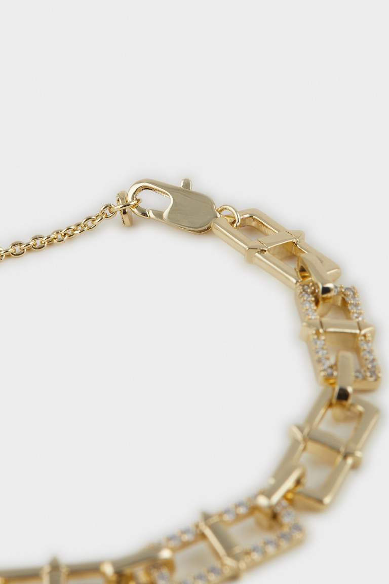 Reis x DeFacto 14 Ayar Altın Kaplama Shine Line Bracelet Kadın Taşlı Gold Ataç Zincir Bileklik