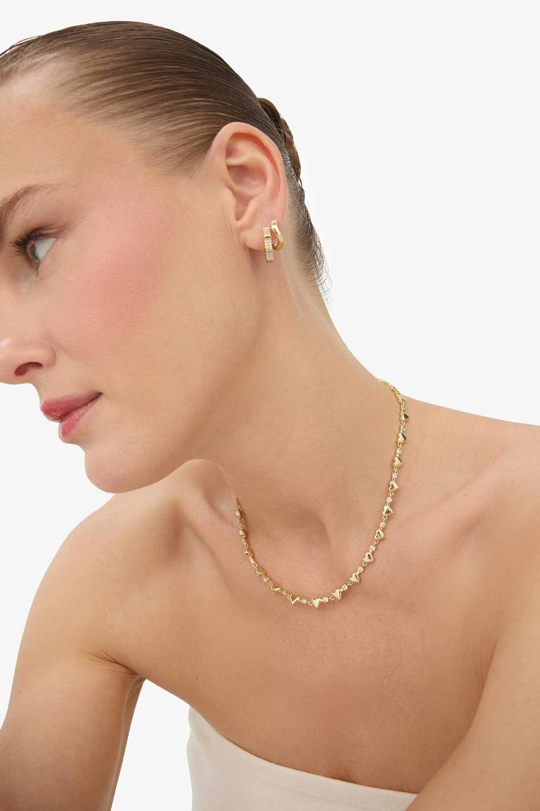 Reis x DeFacto 14 Ayar Altın Kaplama Pure Wave Kadın 2'li Taşlı Gold Küpe
