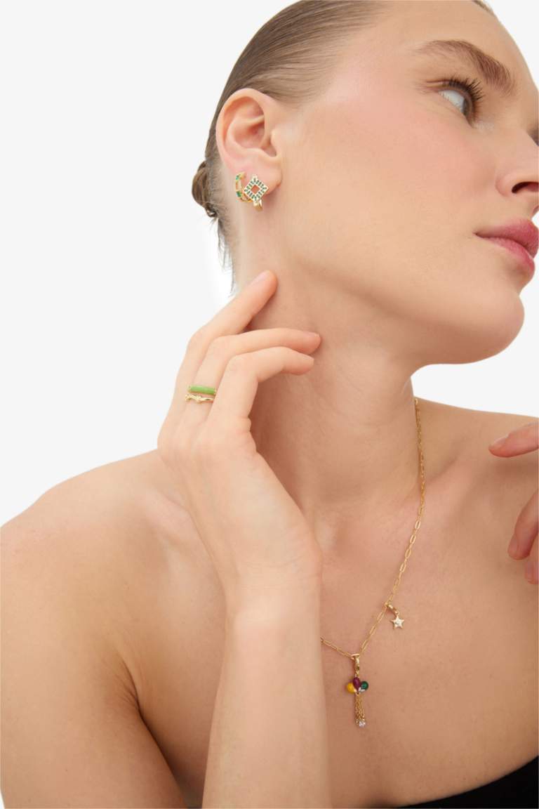 Reis x DeFacto 14 Ayar Altın Kaplama Pistacchio Glow Kadın 2'li Yeşil Gold Yüzük