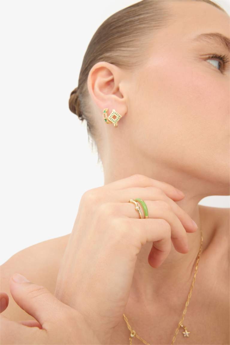 Reis x DeFacto 14 Ayar Altın Kaplama Pistacchio Glow Kadın 2'li Yeşil Gold Yüzük