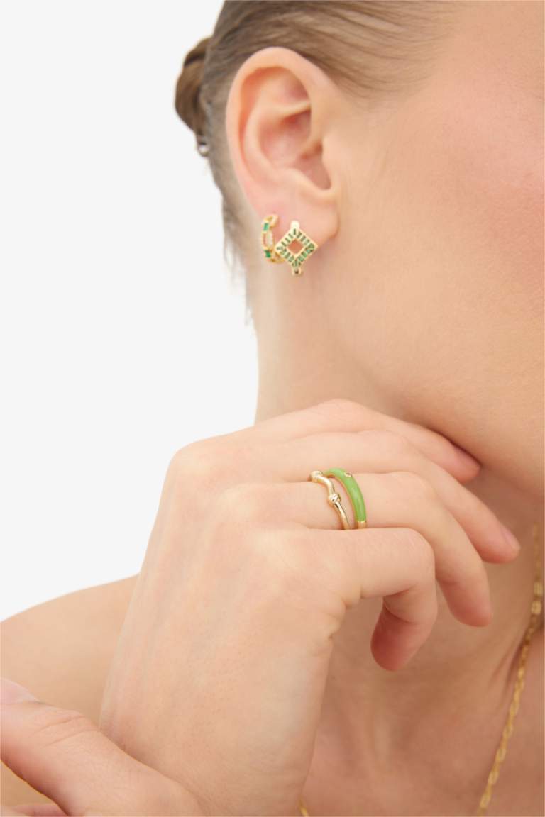 Reis x DeFacto 14 Ayar Altın Kaplama Pistacchio Glow Kadın 2'li Yeşil Gold Yüzük