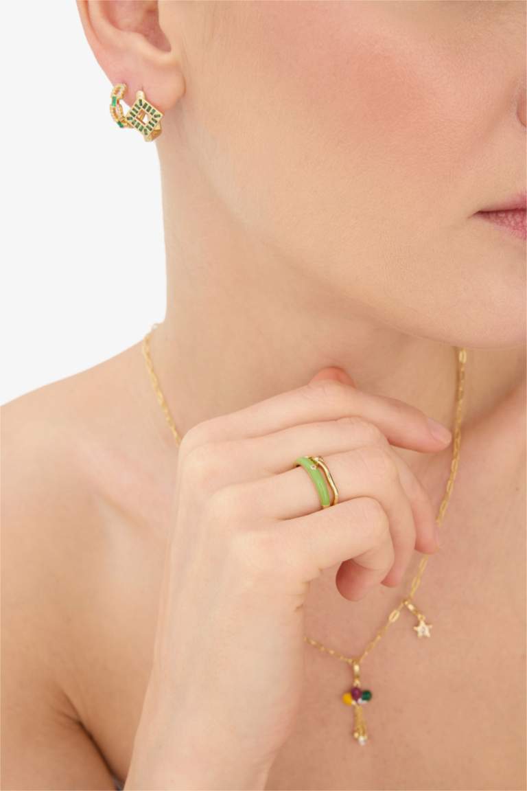 Reis x DeFacto 14 Ayar Altın Kaplama Pistacchio Glow Kadın 2'li Yeşil Gold Yüzük