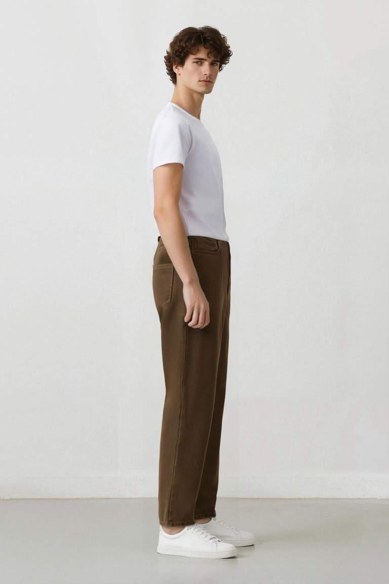 %100 Pamuk Baggy Fit Düz Paça Pamuklu Pantolon