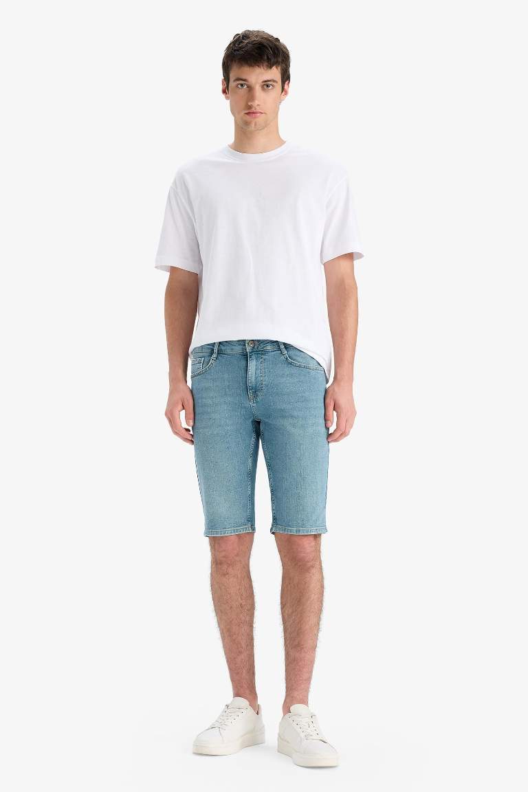 Slim Fit Dar Kesim Jean Bermuda Şort