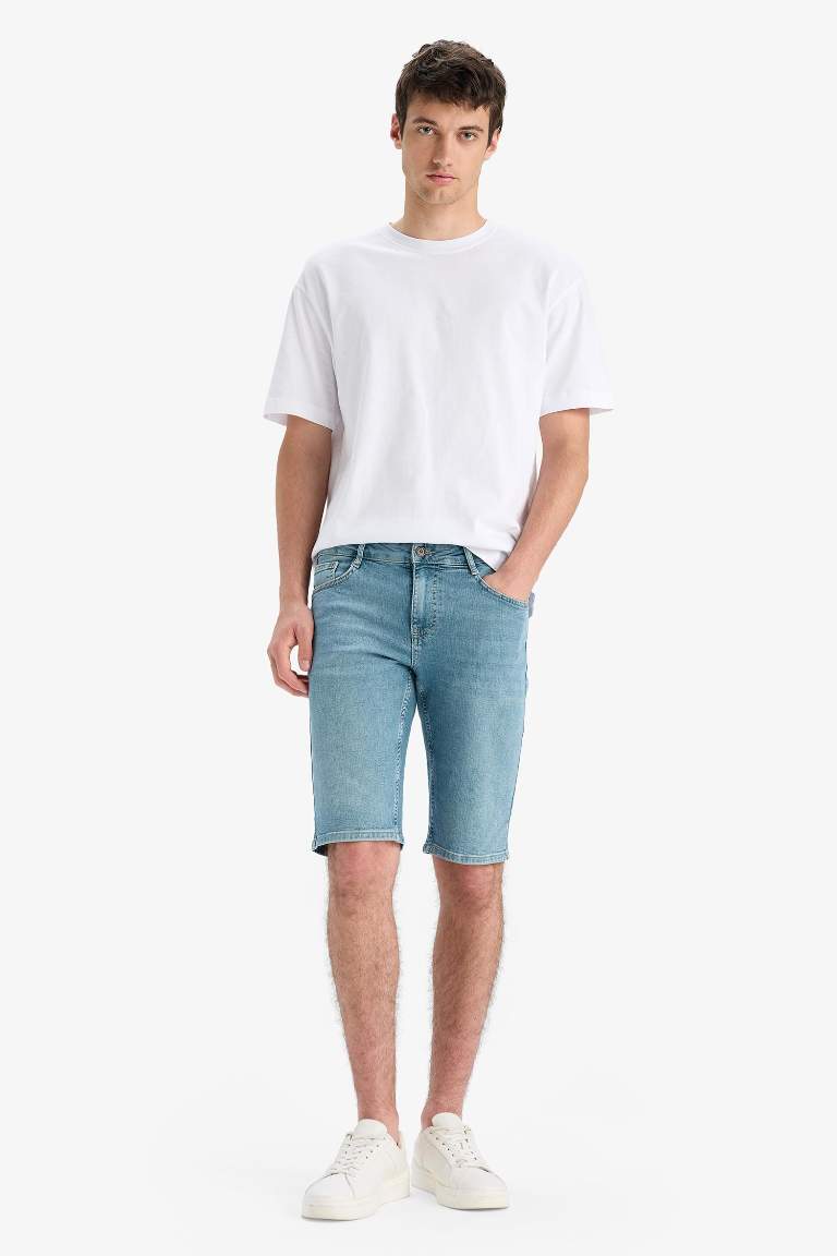 Slim Fit Dar Kesim Jean Bermuda Şort