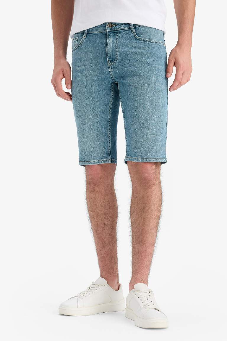 Slim Fit Dar Kesim Jean Bermuda Şort