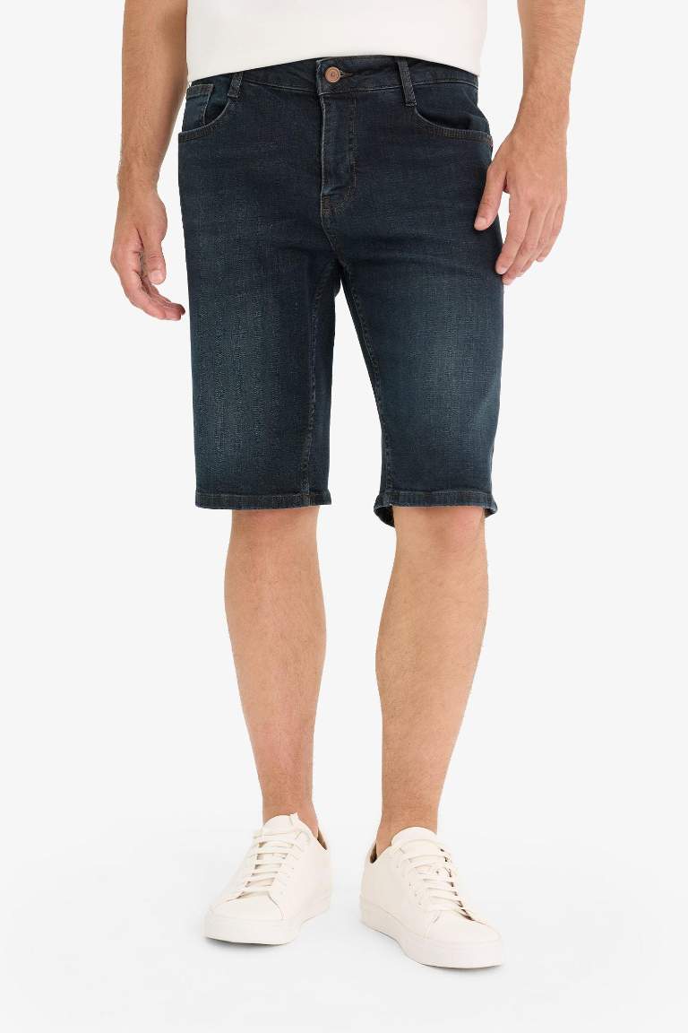 Slim Fit Dar Kesim Jean Bermuda Şort