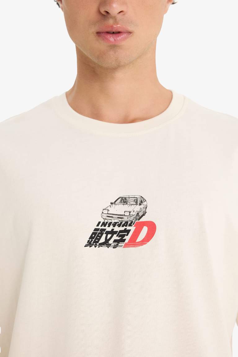 %100 Pamuk Initial D Boxy Fit Bisiklet Yaka Kısa Kollu Tişört