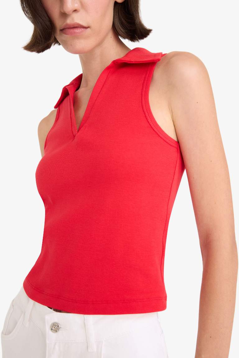 Slim Fit Dar Kesim Polo Yaka Ribana Atlet