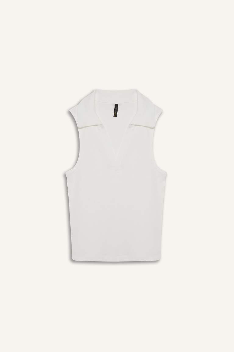Slim Fit Dar Kesim Polo Yaka Ribana Atlet