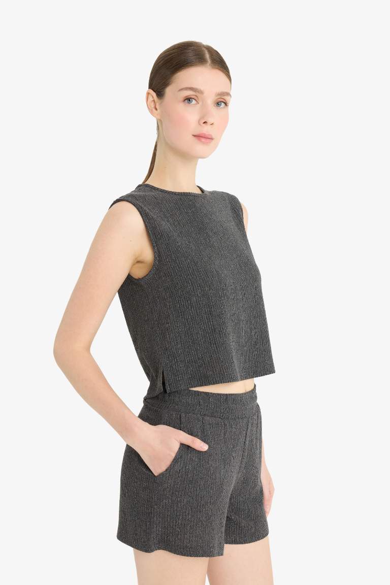 Boxy Fit Bisiklet Yaka Bürümcük Atlet