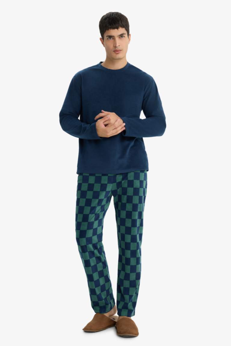 2 Piece Pyjama Set with Long Sleeve Top and Plaid Pants