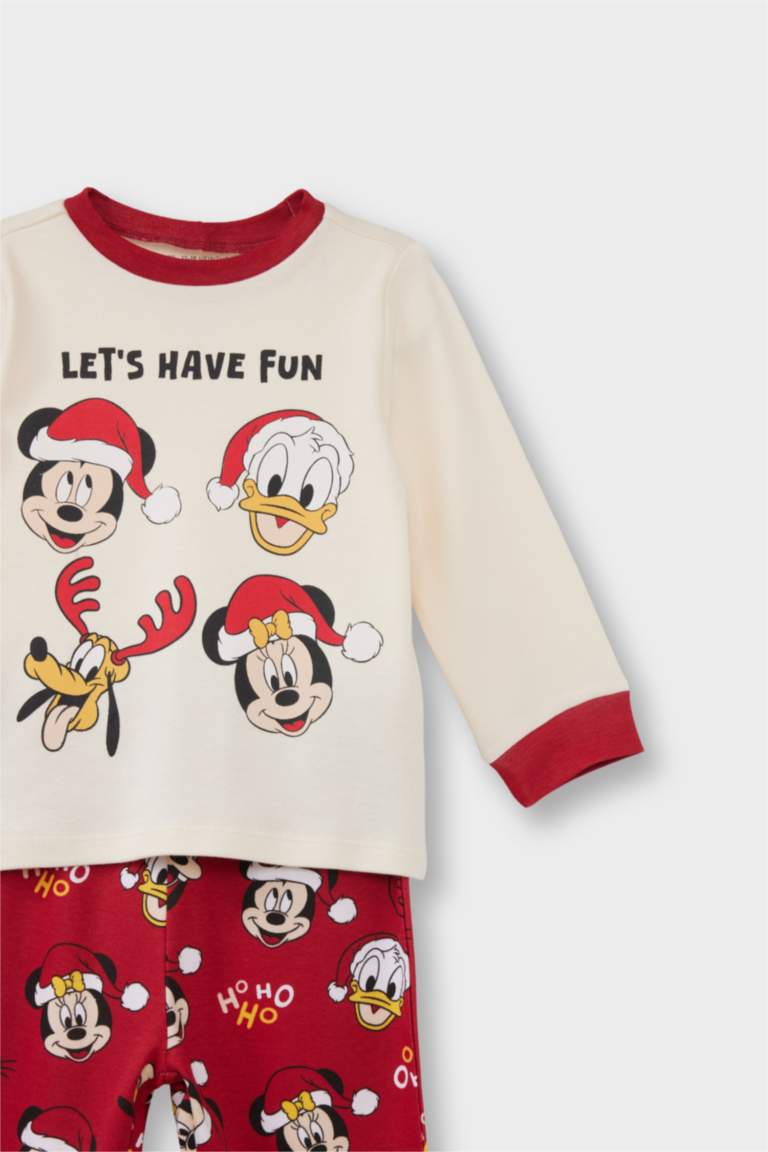 Erkek Bebek Disney Mickey & Minnie Yılbaşı Temalı Pijama Takımı Uzun Kollu Üst Uzun Alt