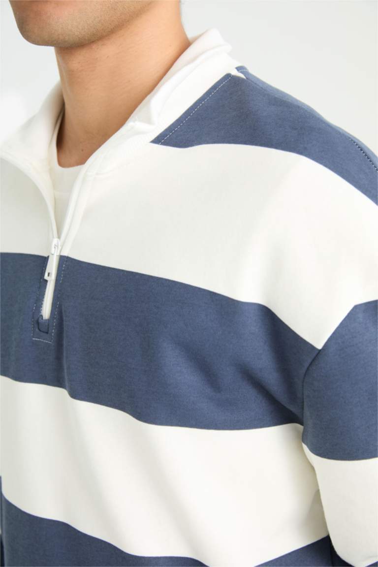 Boxy Fit Striped Long Sleeve Sweatshirt