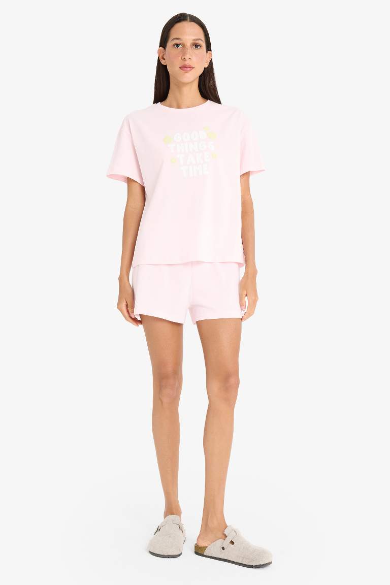 Pijama Takımı Kısa Kollu Üst Esnek Belli Şort-Fall in Love