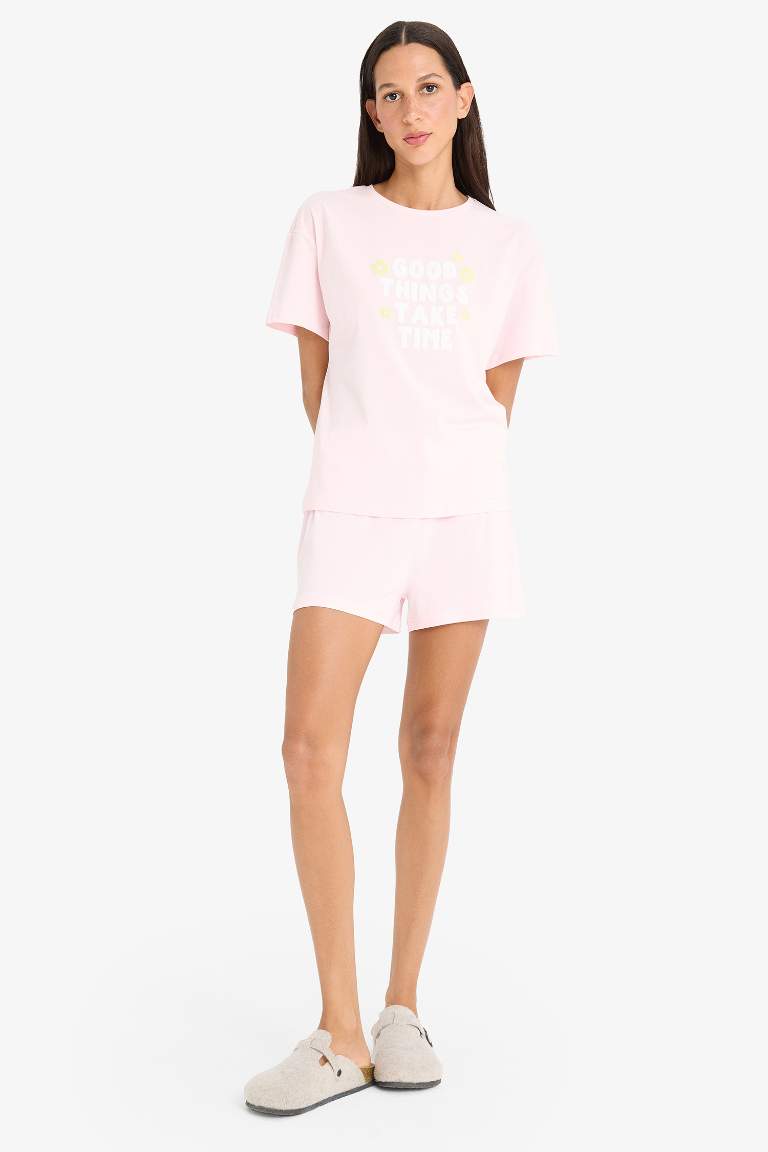 Pijama Takımı Kısa Kollu Üst Esnek Belli Şort-Fall in Love