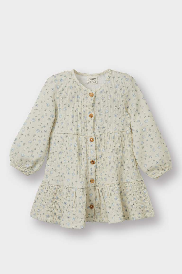 Regular Fit Flower Long Sleeve Woven Dress